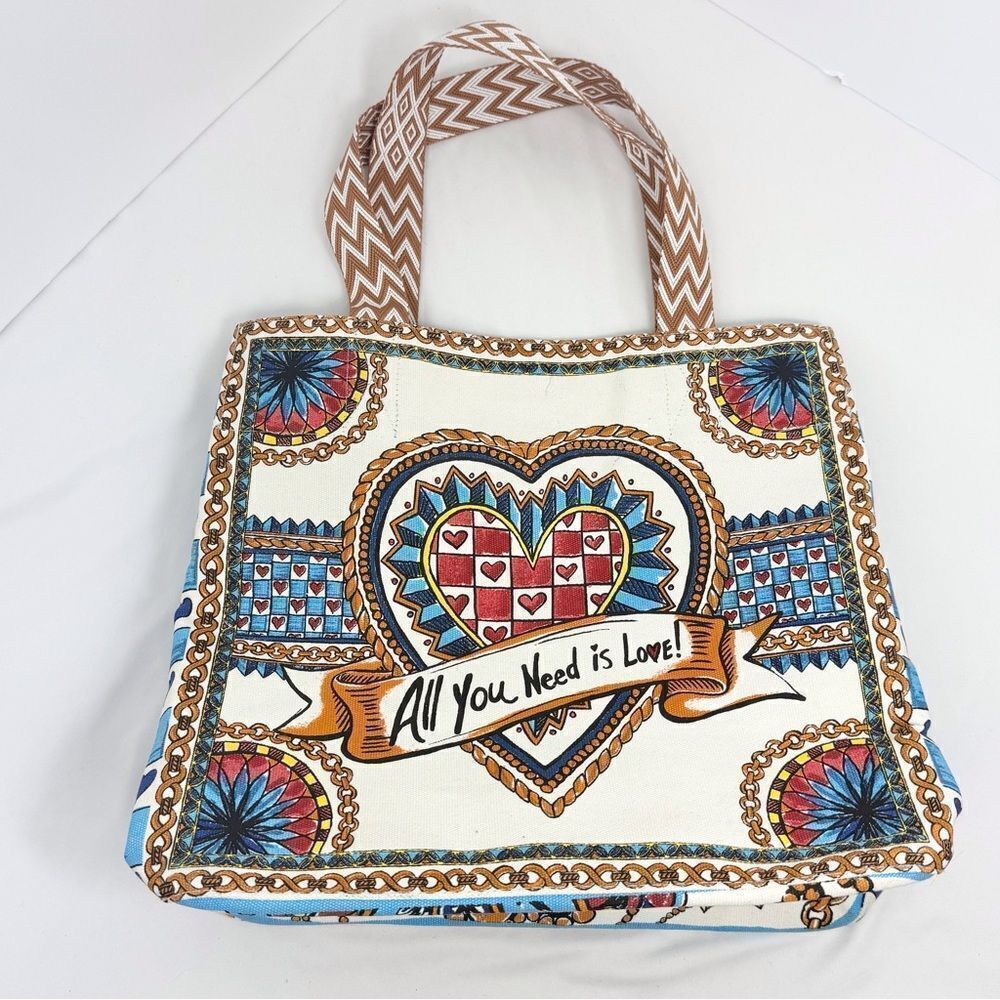 Brighton BELIEVE IN LOVE Blue Floral Original Artwork Collaboration Canvas Tote - Picture 5 of 16